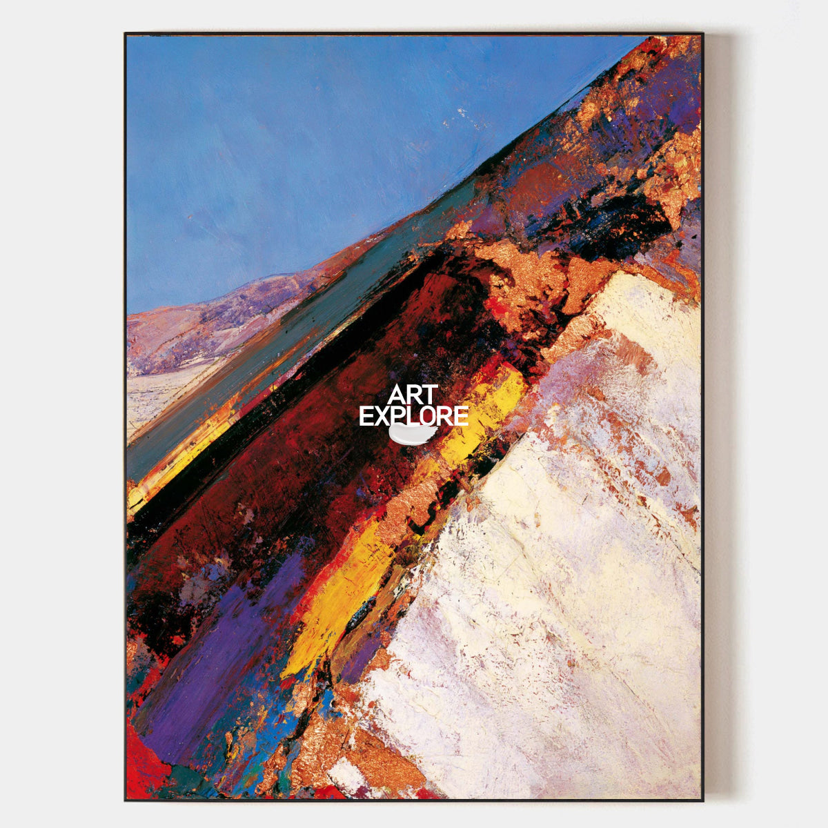 Colorful Abstract Landscape Canvas Painting With Red And Blue Tones