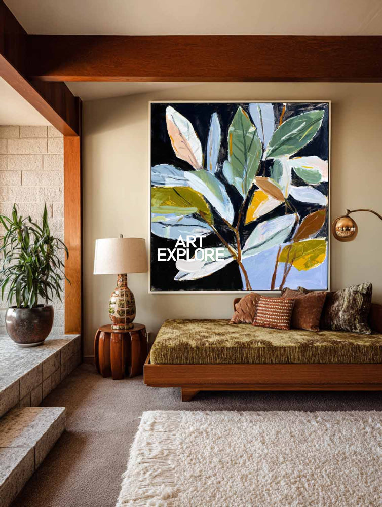 Contemporary Dark Garden Abstract Hand-Drawn Custom Large Art
