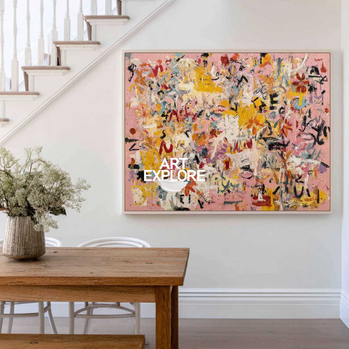 Contemporary Floral Script | Ready to Hang Panoramic Abstract Art