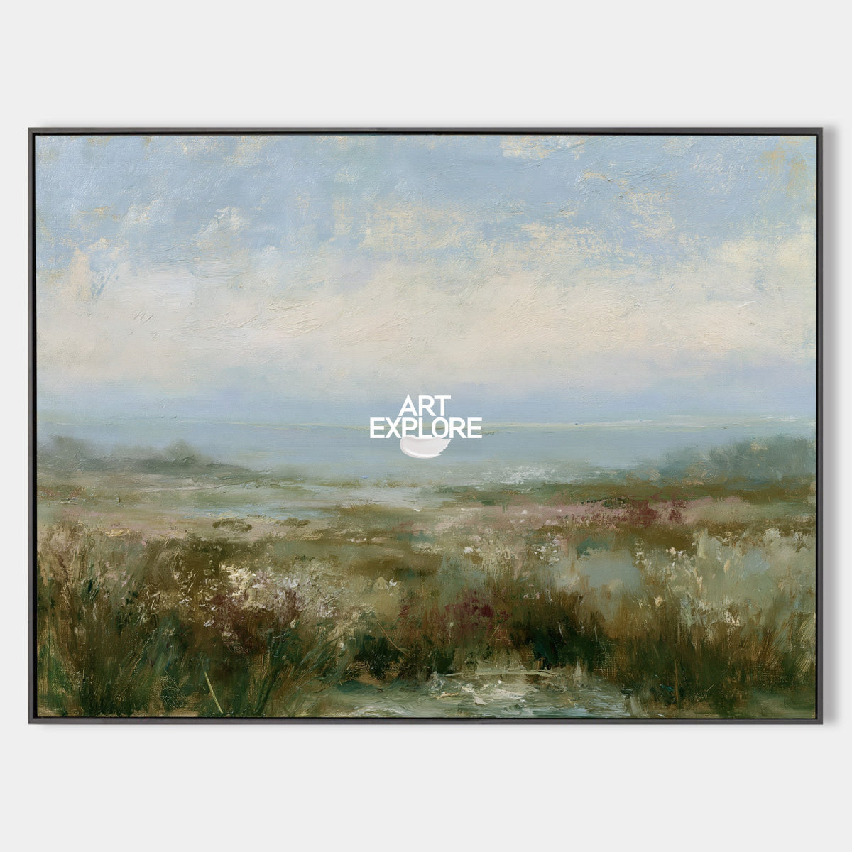 Hand-Painted Coastal Seascape Canvas Painting With Blue And Green Tones