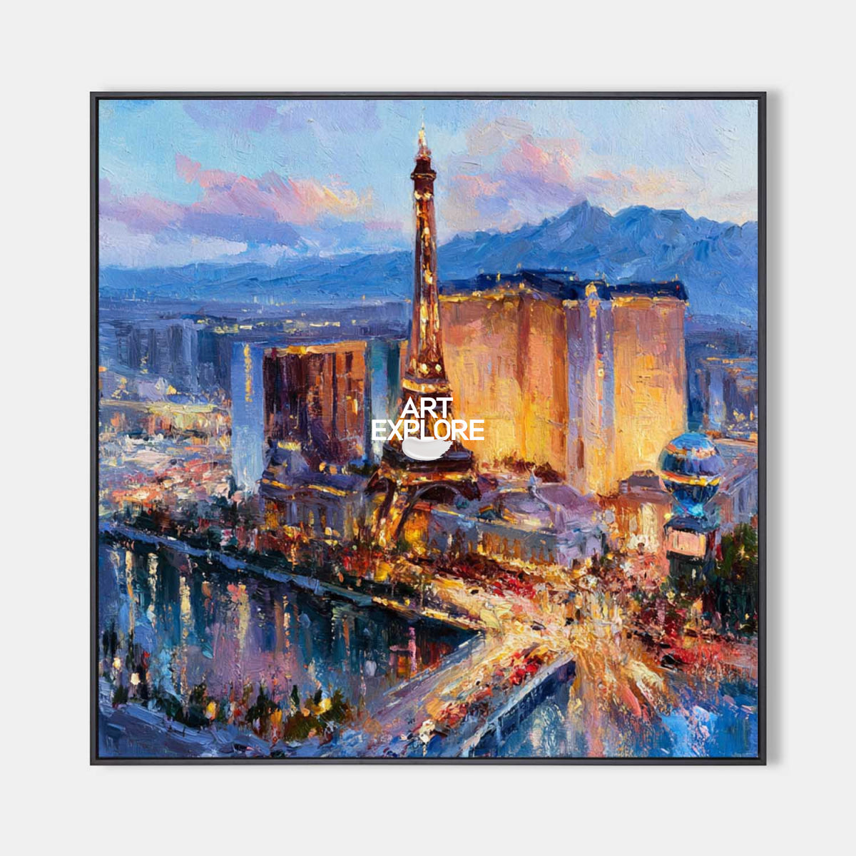 Hand-Painted Paris Cityscape Canvas Art With Eiffel Tower In Blue And Gold