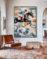 Contemporary Handmade Equestrian Oil Painting | Large Blue Textured Wall Art ArtExplore