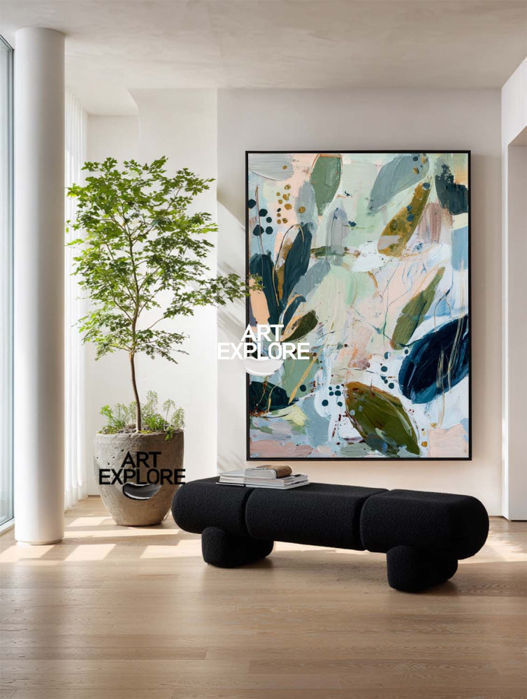 Contemporary Sage and Terracotta Leaf Painting Large Canvas Art