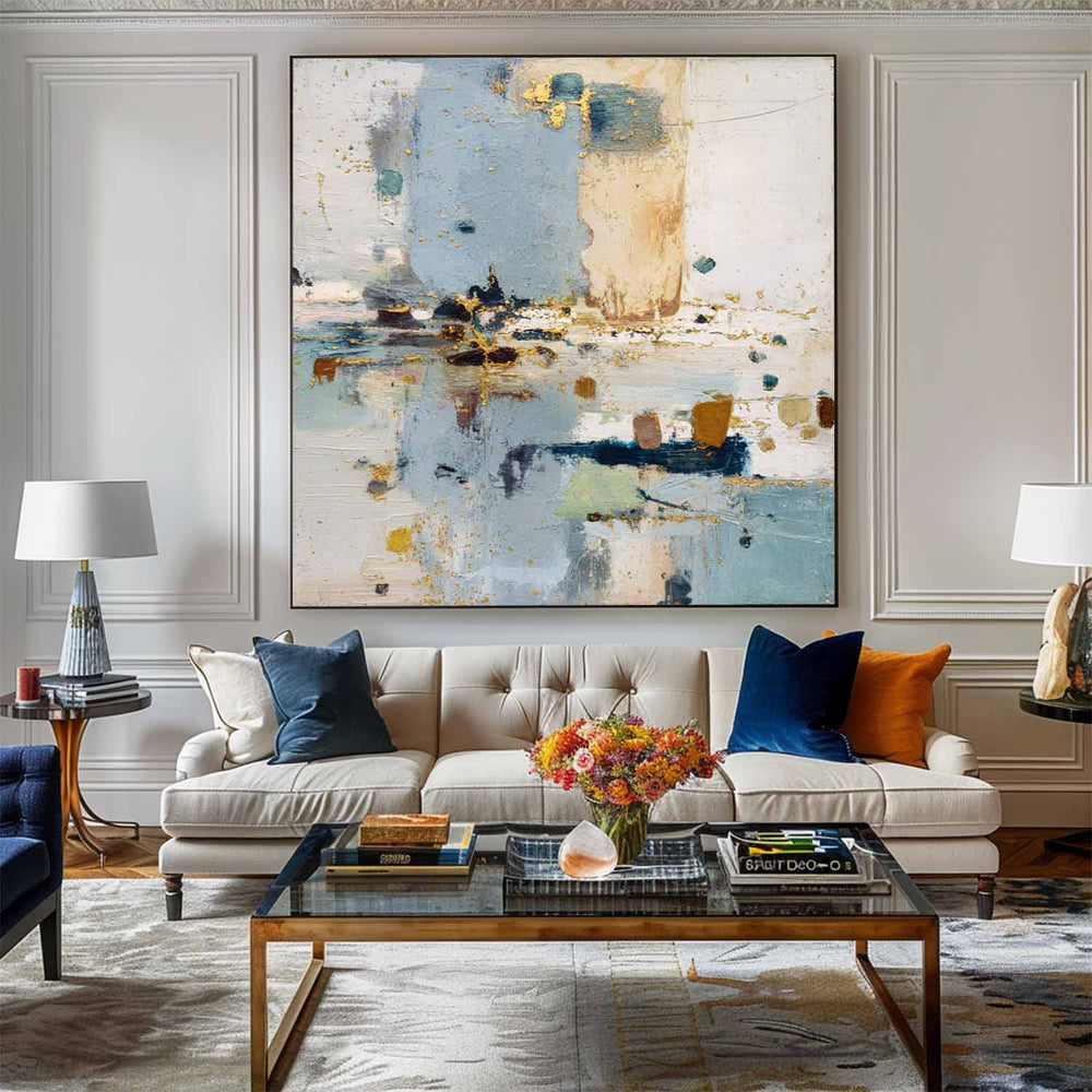 Contemporary Textured Blue Wall Art for Living Room – Minimal Handmade Painting by ArtExplore
