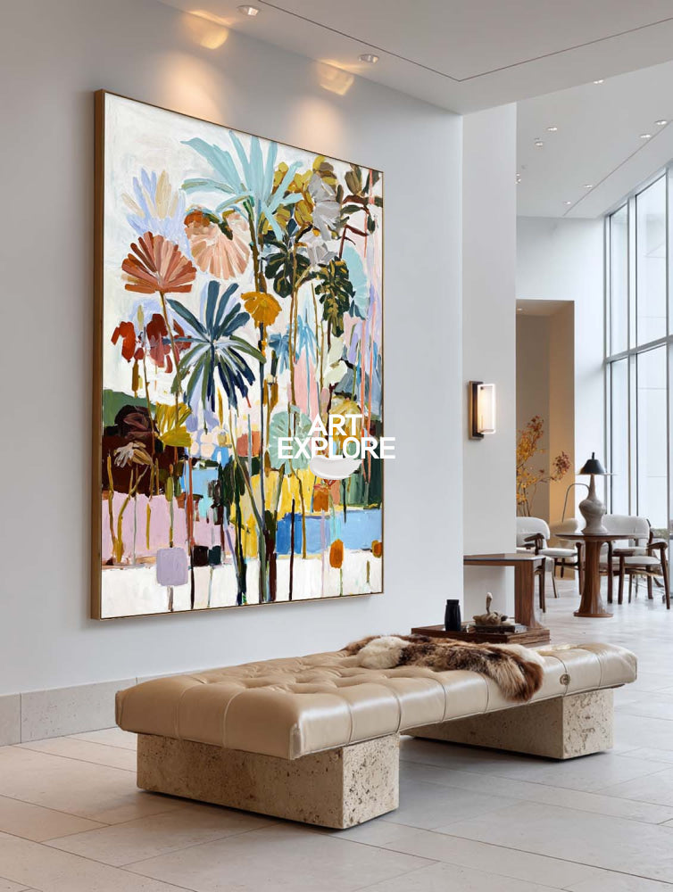 Contemporary Vertical Tropical Abstract Large Ready to Hang Art