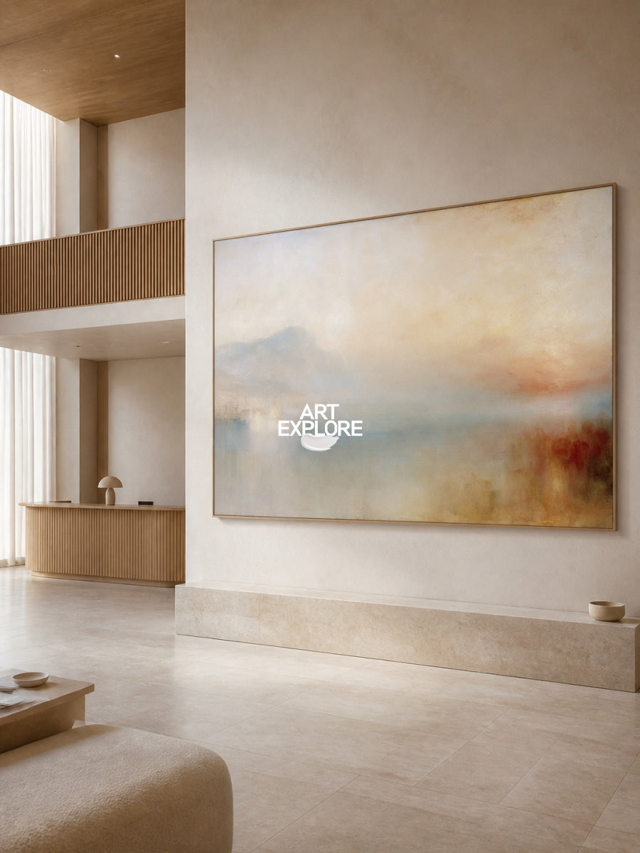 Large Horizontal Wall Art For Living Room In Beige Coastal Style