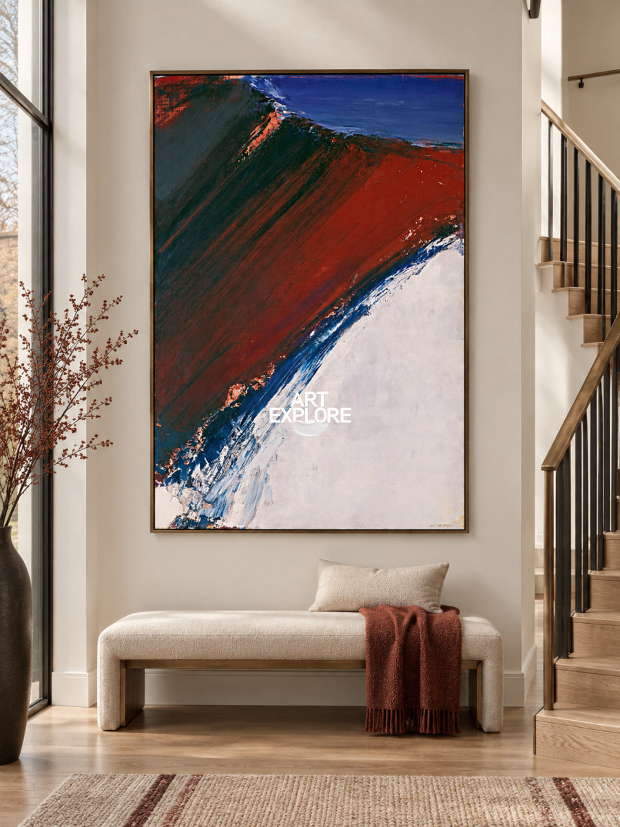 Red And Blue Abstract Landscape Canvas Painting Hand-Painted Wall Art
