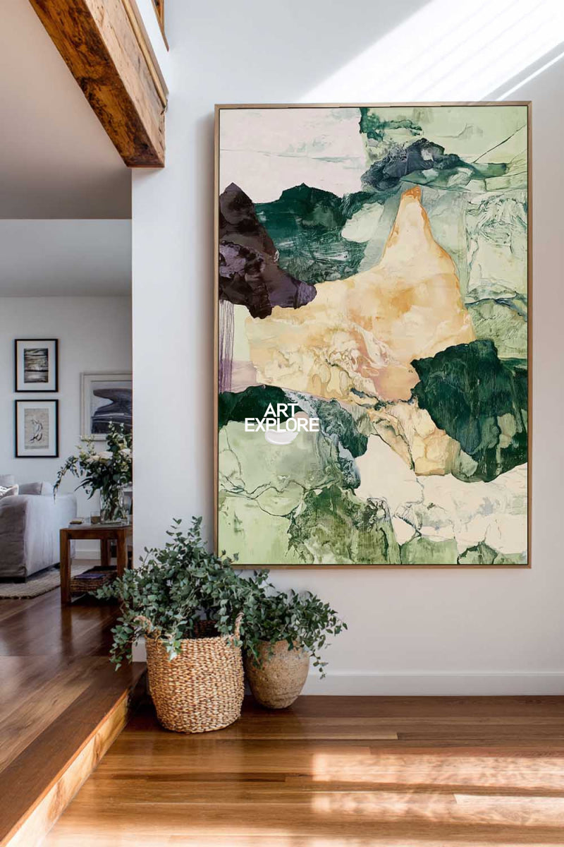 Modern Green And Beige Abstract Canvas Art Hand-Painted Textured Wall Piece