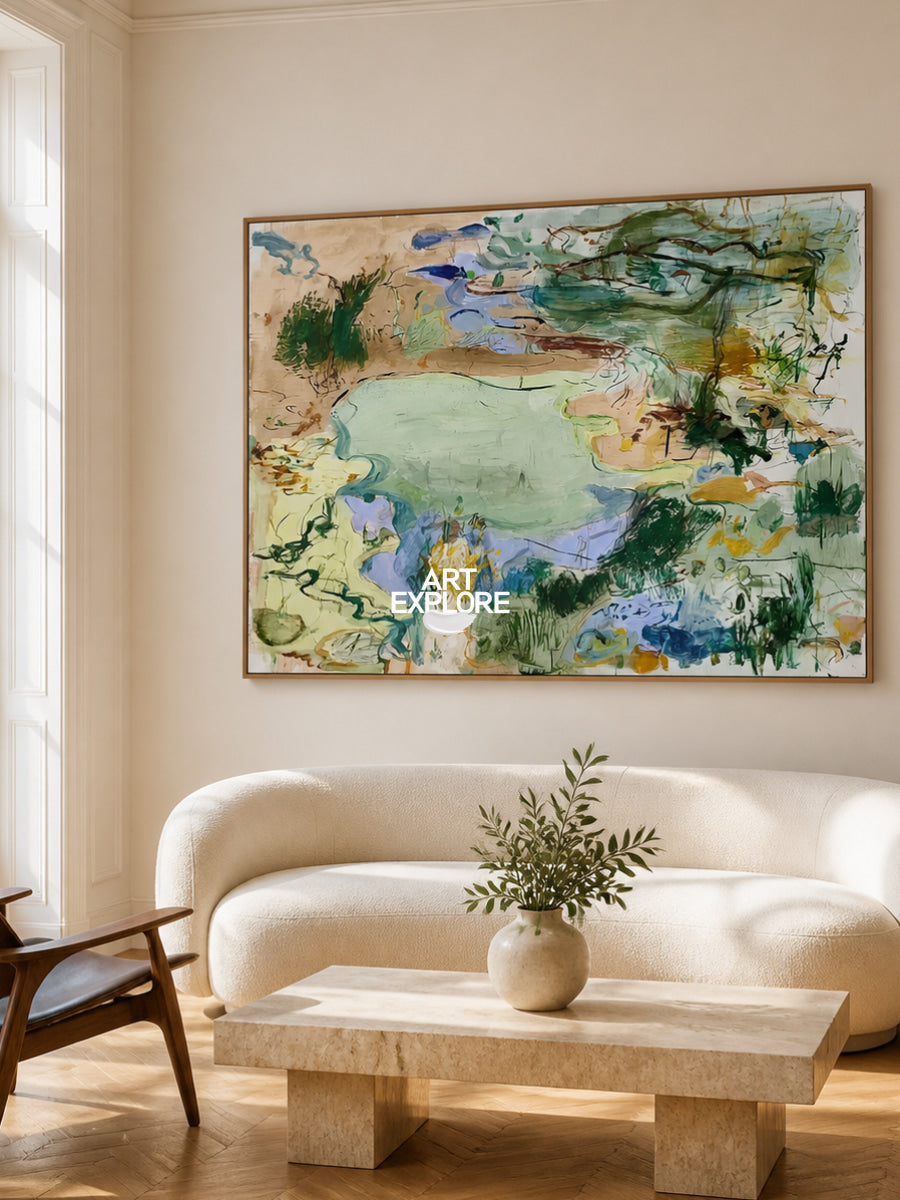 Modern Green Abstract Wall Art For Living Room Hand-Painted Canvas With Earthy Tones