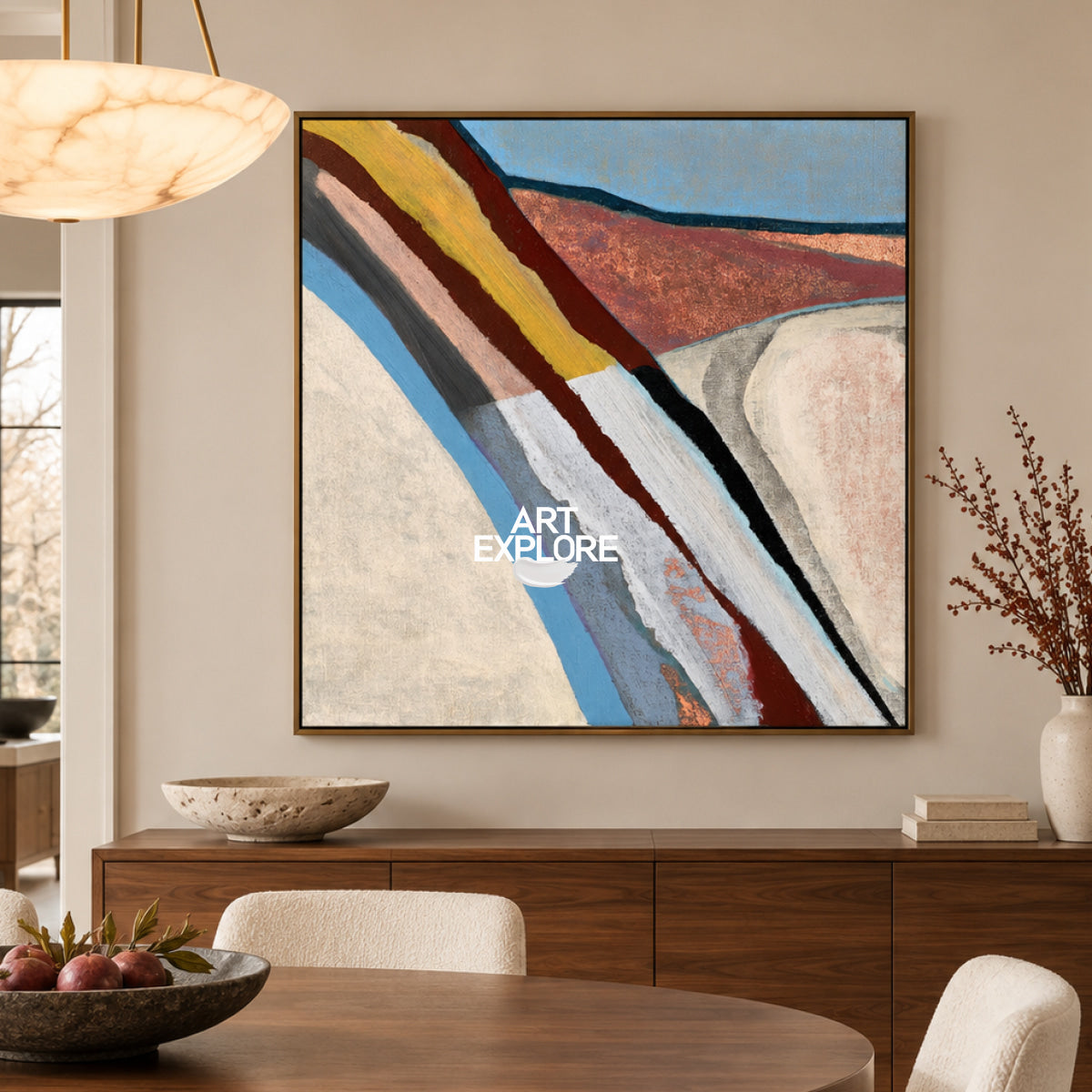 Minimalist Abstract Art Canvas With Colorful Geometric Landscape Design