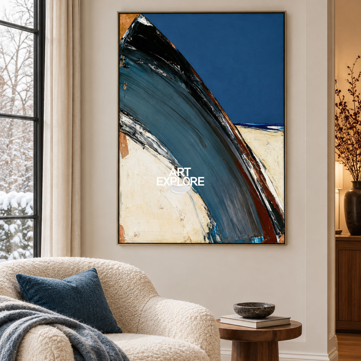 Abstract Blue And Black Landscape Canvas Painting Hand-Painted Wall Art