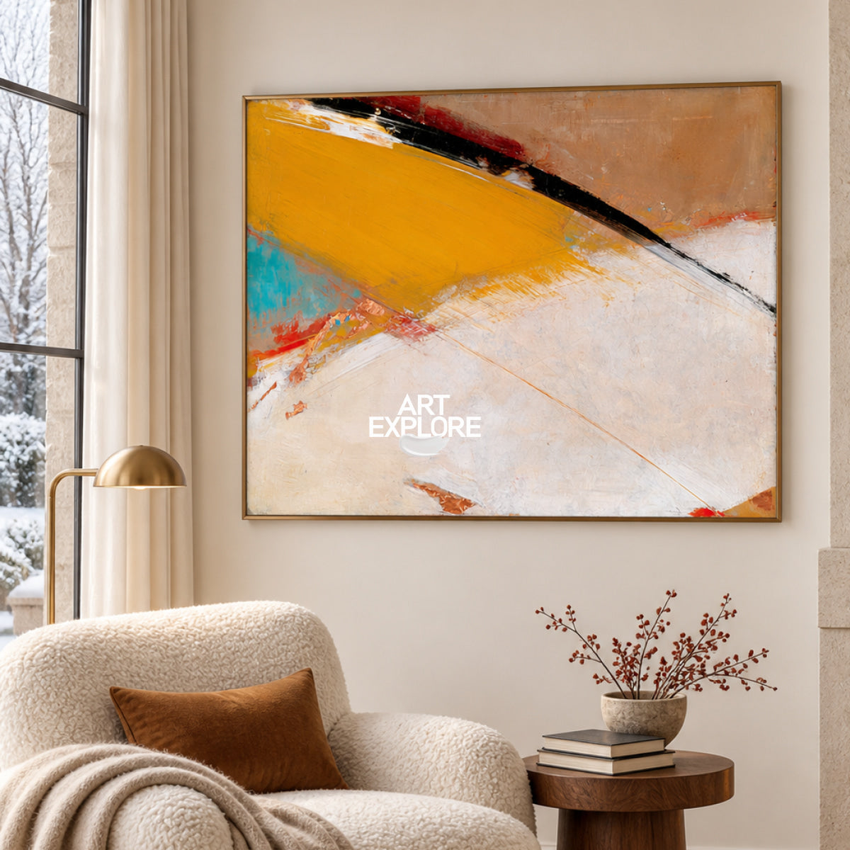 Modern Abstract Oil Painting With Textured Brushstrokes In Warm Earth Tones