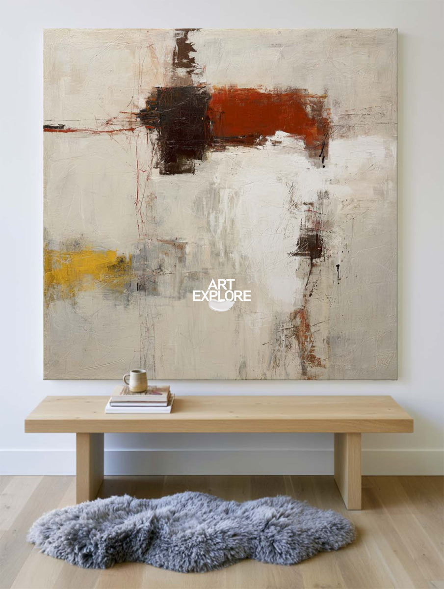 Warm Abstract Canvas Painting With Earthy Tones And Textured Layers