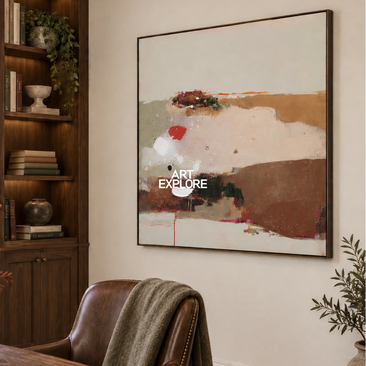 Abstract Earth Landscape Canvas Painting With Red And Green Accents Original Art