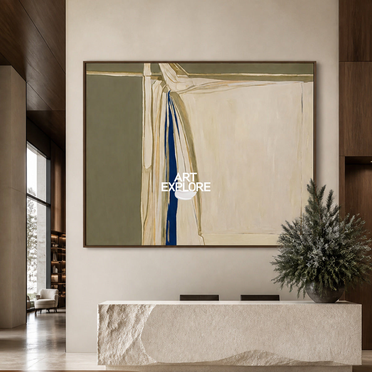 Abstract Beige And Green Canvas Painting Hand-Painted Wall Art For Modern Home