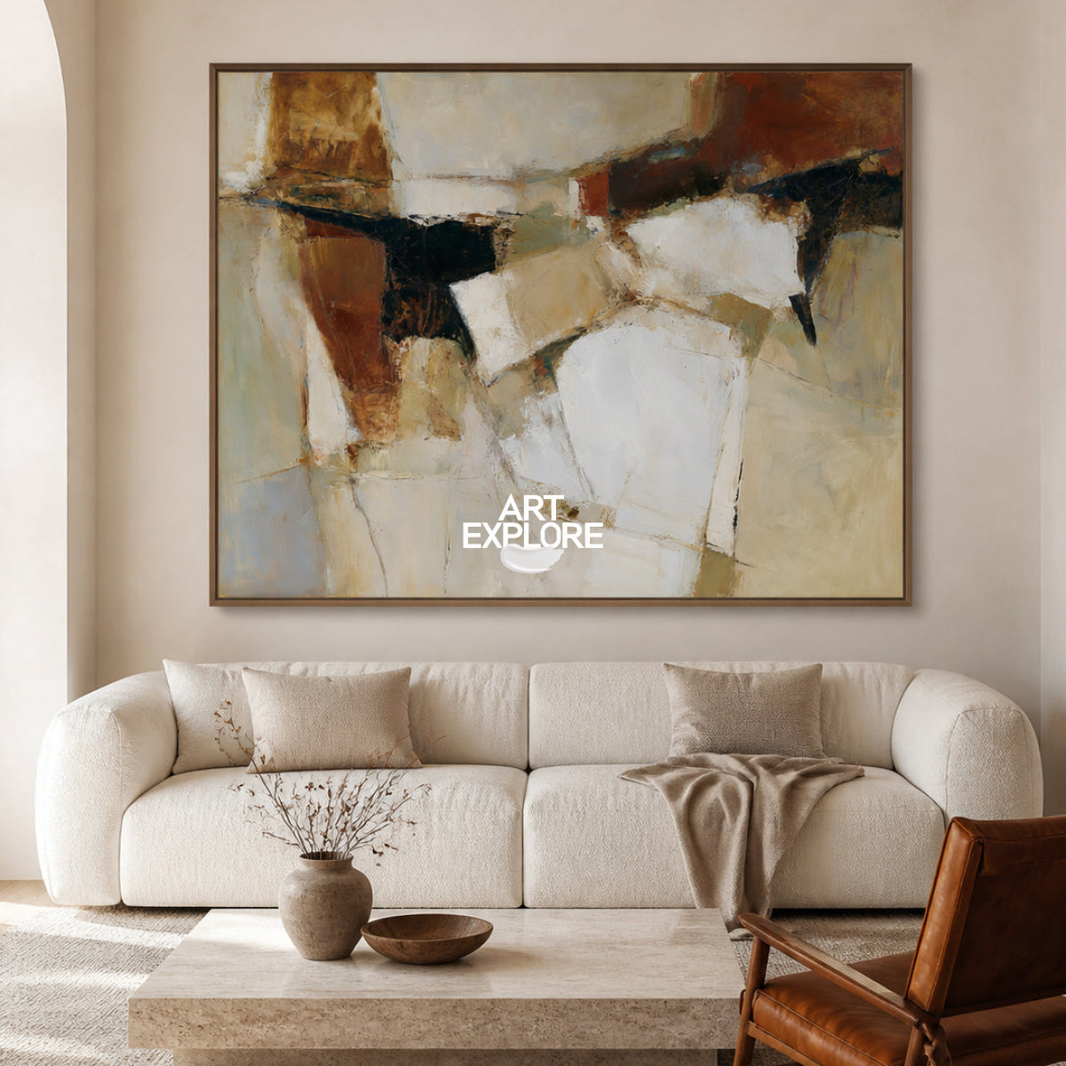 Large Horizontal Wall Art For Living Room In Warm Earthy Colors And Abstract Style