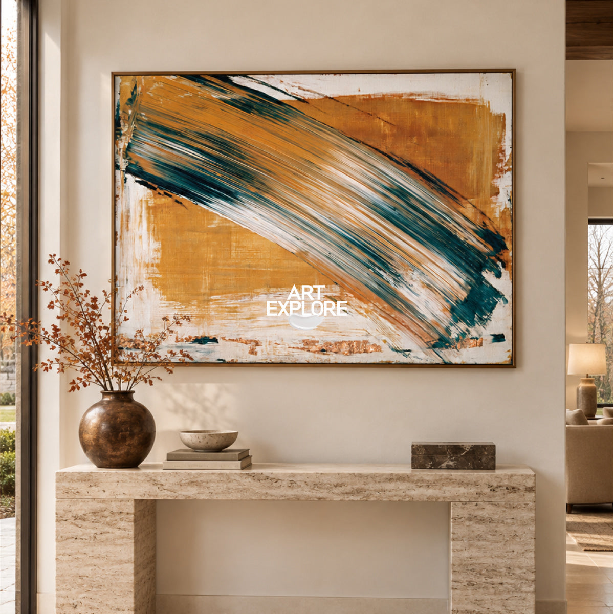 Abstract Orange And Green Canvas Painting Hand-Painted Wall Art