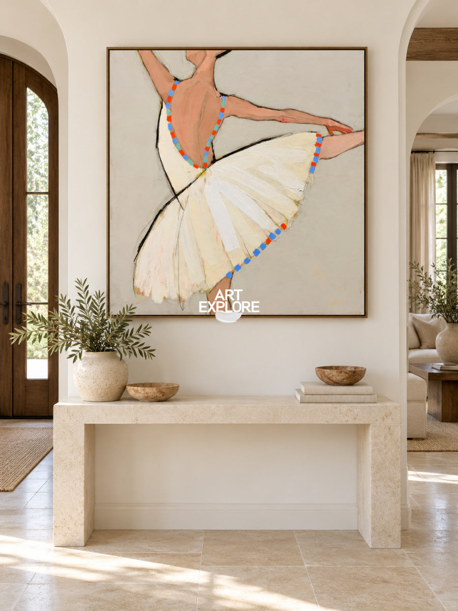 Abstract Dancer Canvas Painting Minimalist Beige And Brown Hand-Painted Wall Art