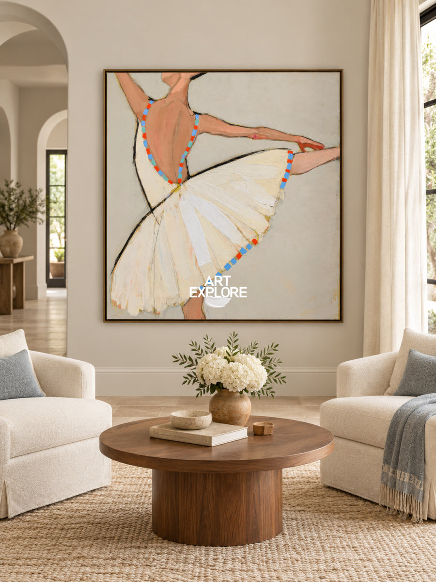 Abstract Dancer Canvas Painting Minimalist Beige And Brown Hand-Painted Wall Art