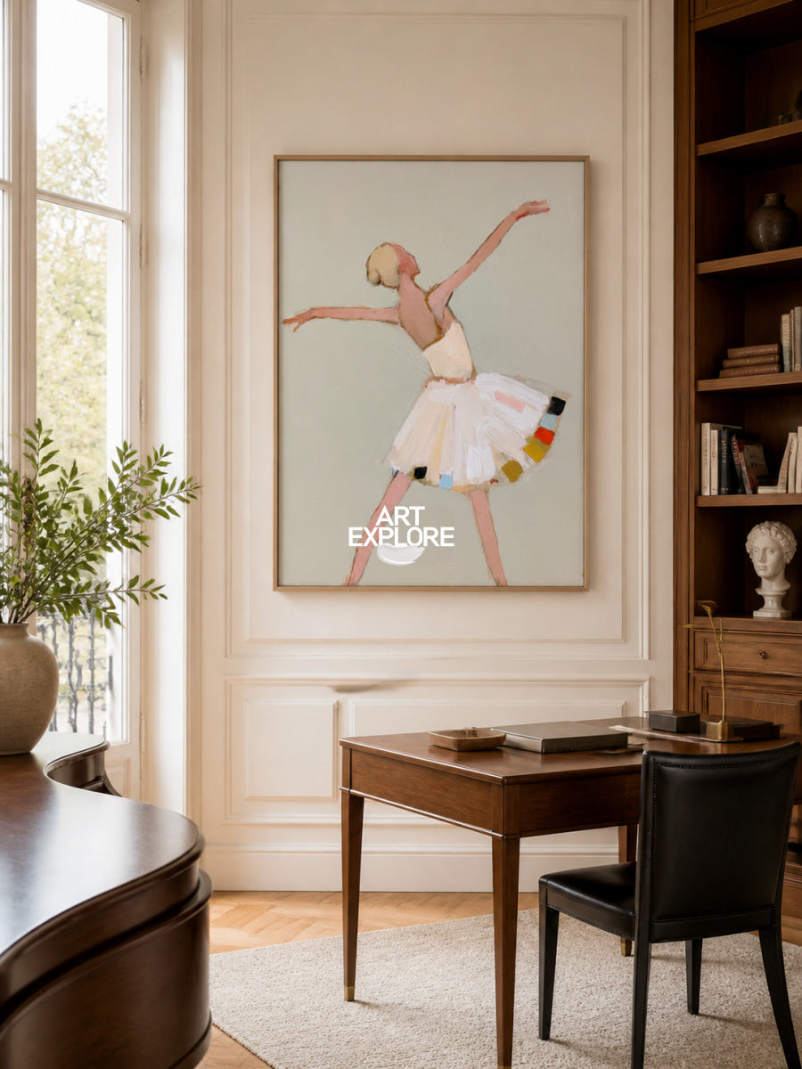Abstract Ballet Dancer Painting Hand-Painted Canvas Wall Art With Colorful Accents