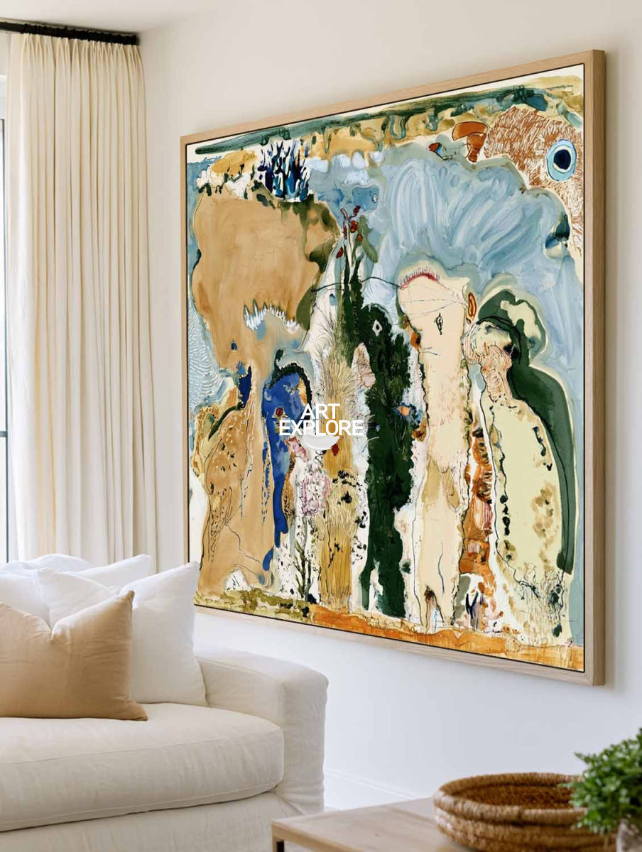 Abstract Brown And Blue Canvas Painting Hand-Painted Wall Art For Modern Living Room
