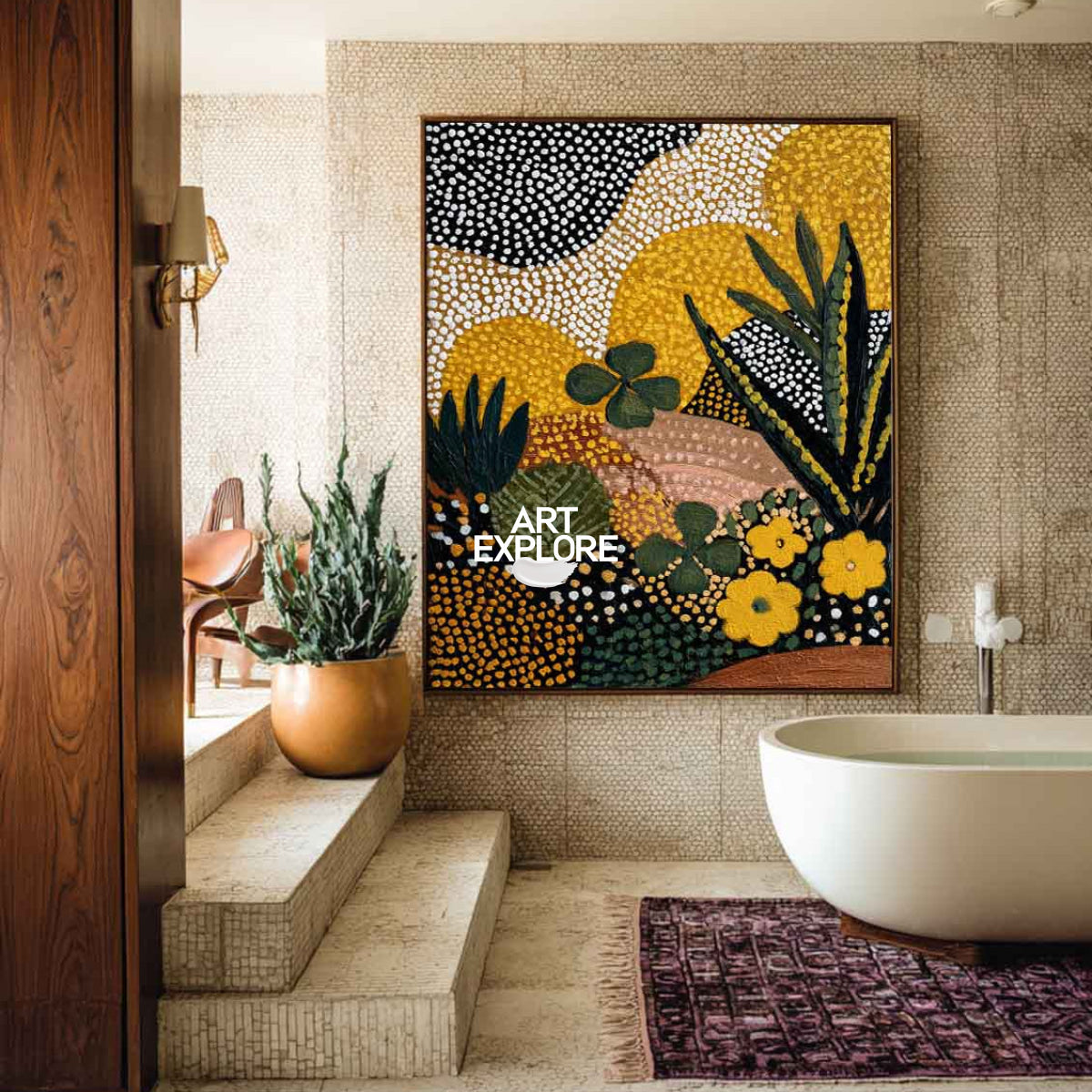 Abstract Botanical Painting Green Gold Modern Art For Living Room Decor