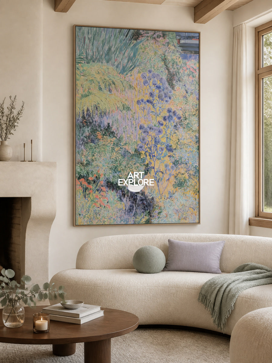 Abstract Purple Floral Canvas Painting Hand-Painted Botanical Wall Art
