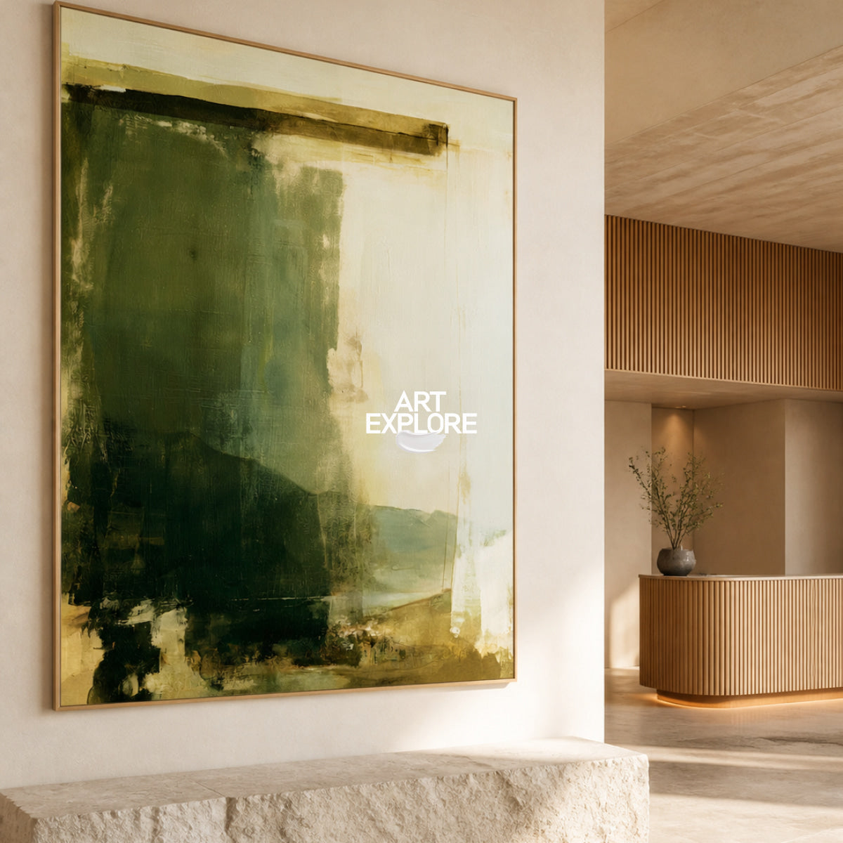 Modern Minimalist Wall Art In Green And Beige For Living Room And Office
