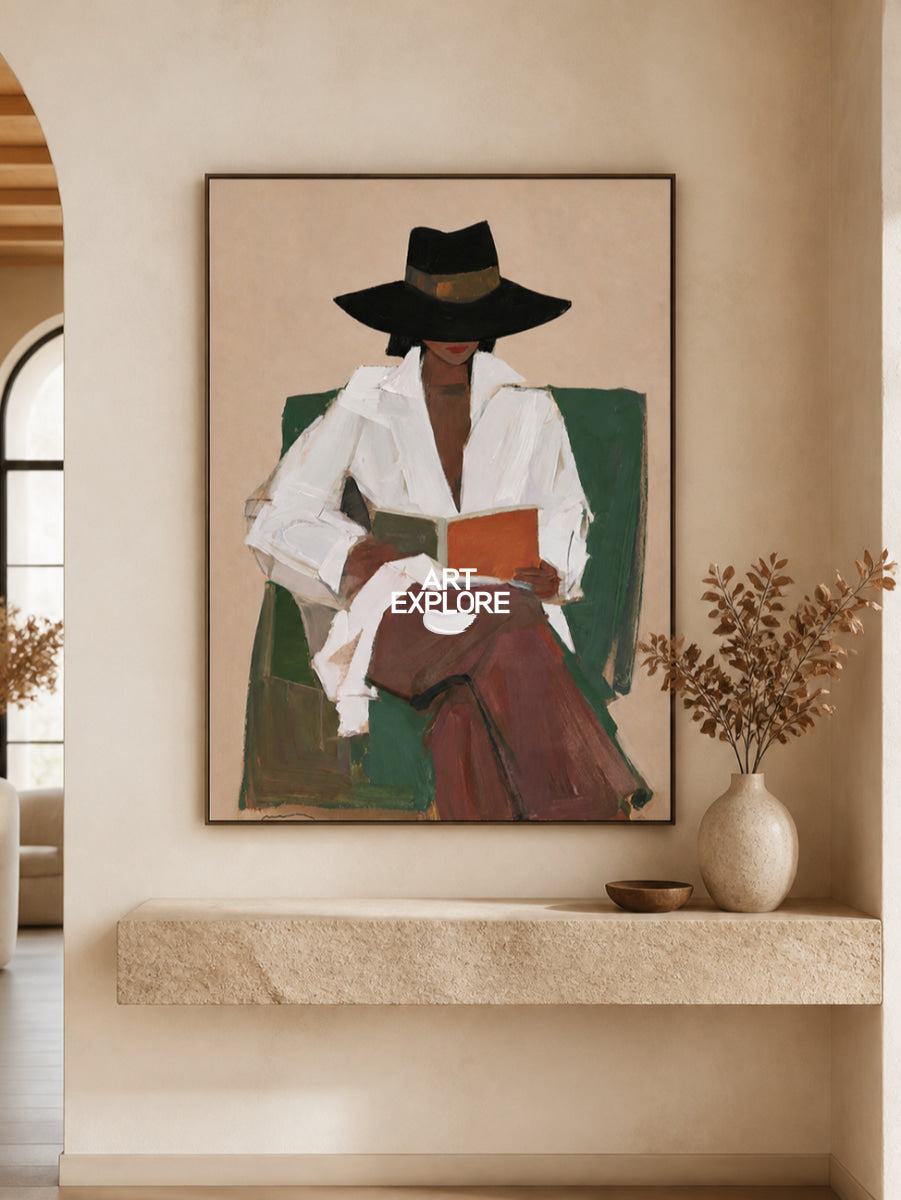 Modern Minimalist Female Portrait Canvas Painting With Earthy Color Palette