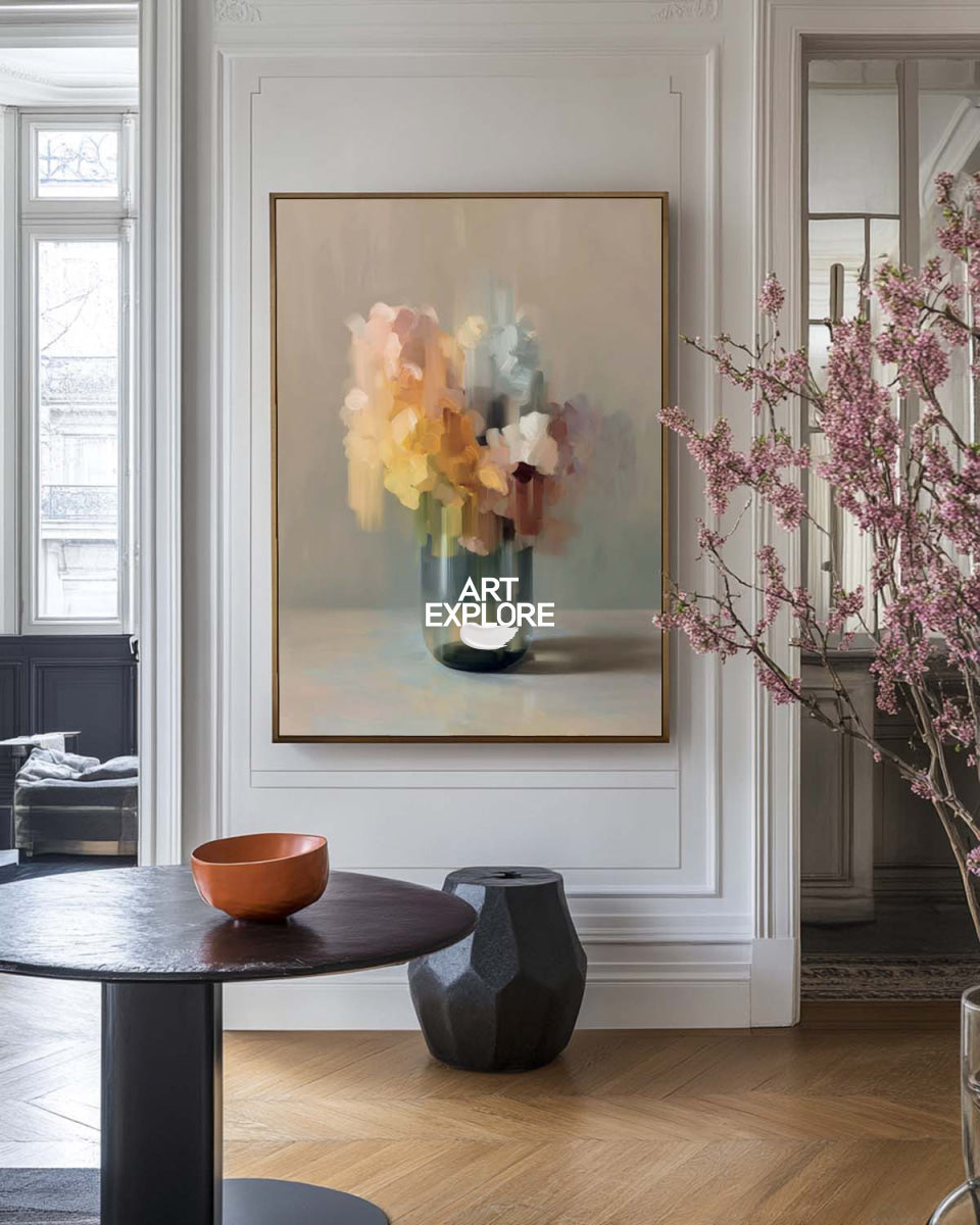Abstract Floral Painting In Brown Tones For Modern Living Room Decor