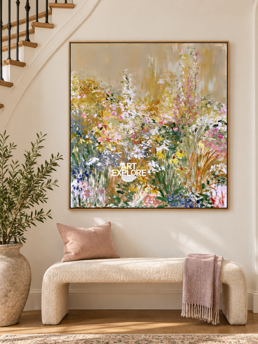 Modern Impressionist Style Hand-Painted Flower Canvas Art