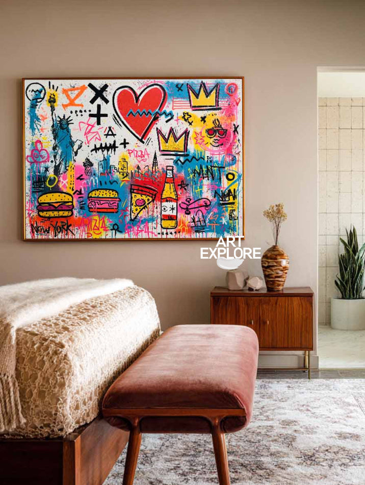 New York Graffiti Pop Art Canvas Painting With Statue Of Liberty And Crowns