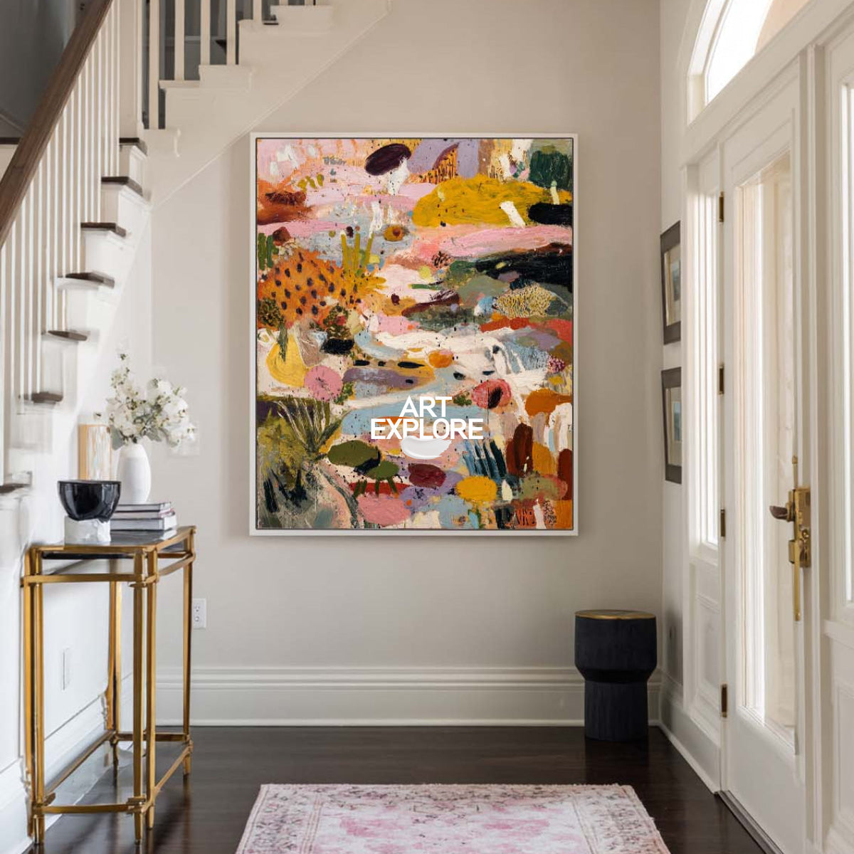 Original Pink Abstract Expressionist Painting For Modern Living Room Decor