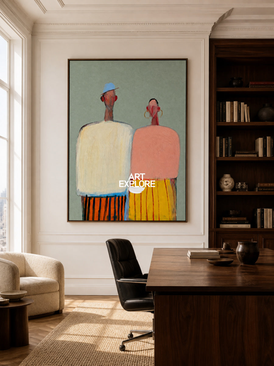 Minimalist Couple Painting In Green Tones For Modern Living Room Decor