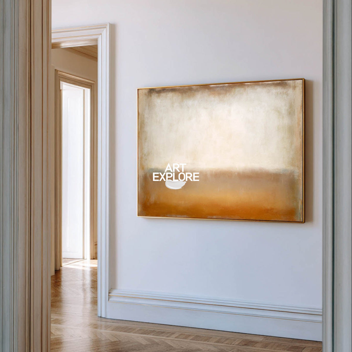 Modern Minimalist Oil Painting Beige Horizon Line Art For Contemporary Home Decor