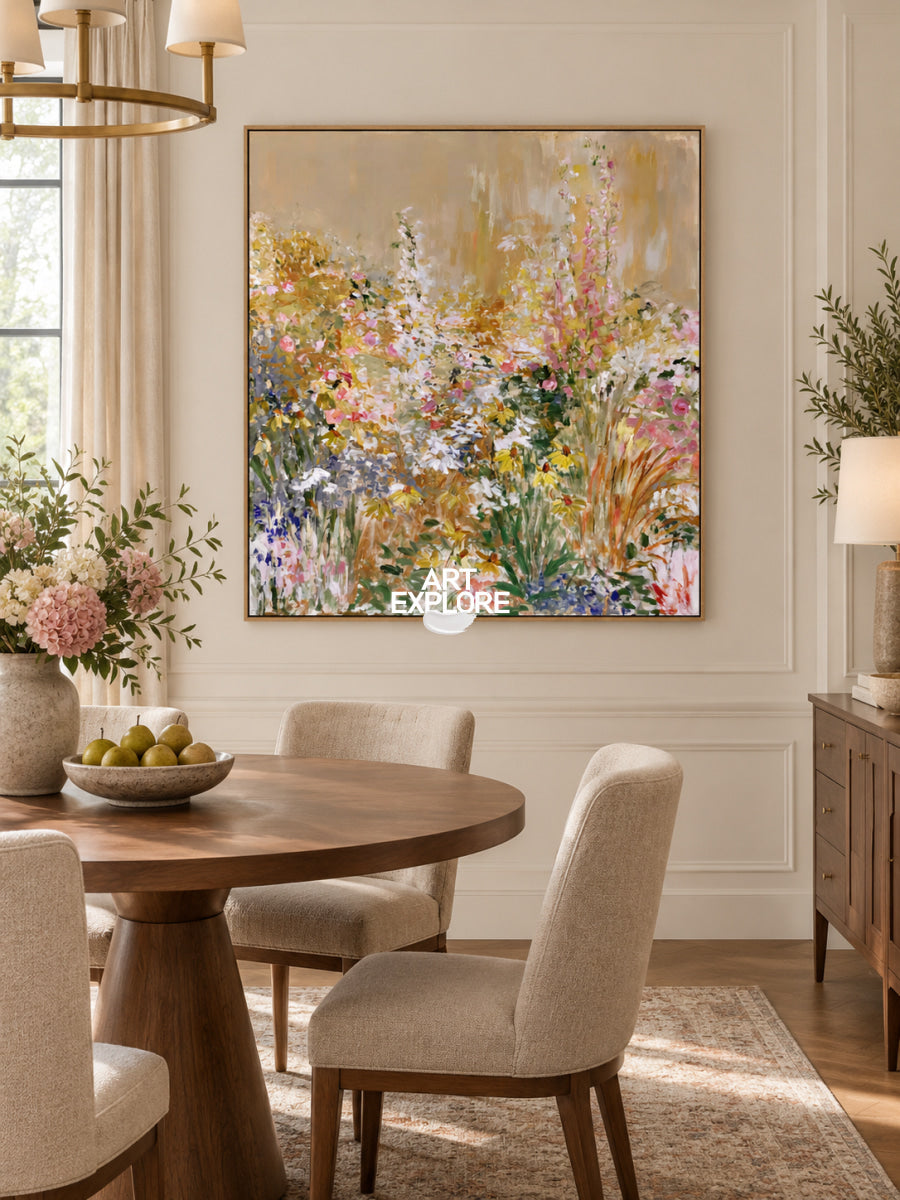 Modern Impressionist Style Hand-Painted Flower Canvas Art