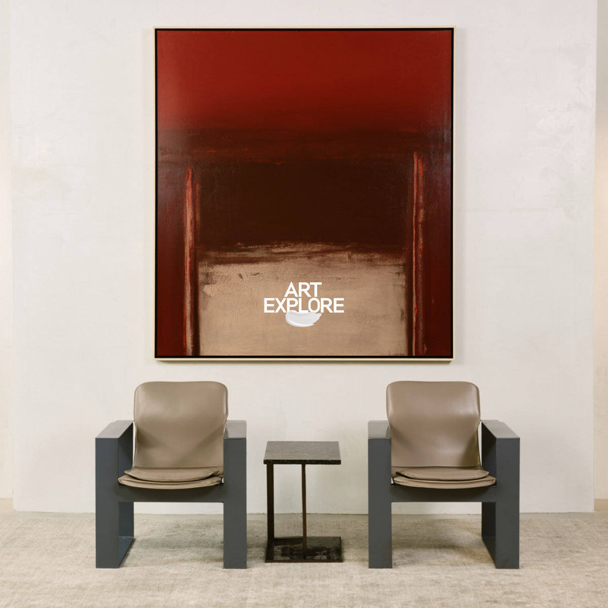 Abstract Red And Beige Minimalist Canvas Painting For Modern Walls