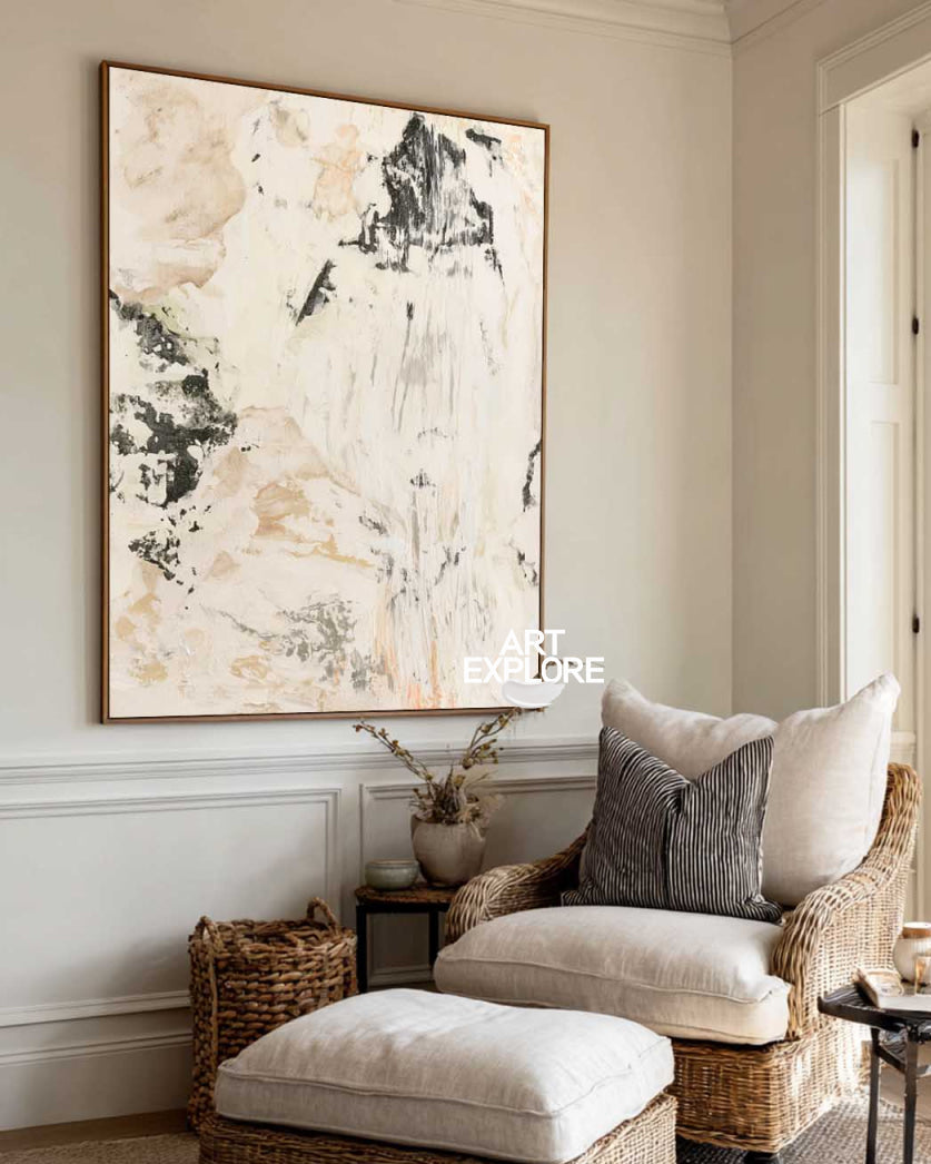 Abstract Beige Canvas Painting Hand-Painted Original Art For Modern Walls