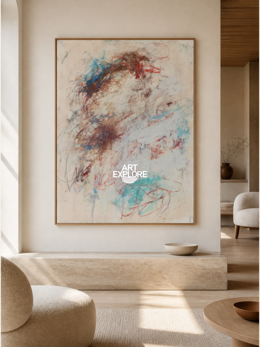 Modern Beige Wall Art With Expressive Lines For Living Room And Office Decor
