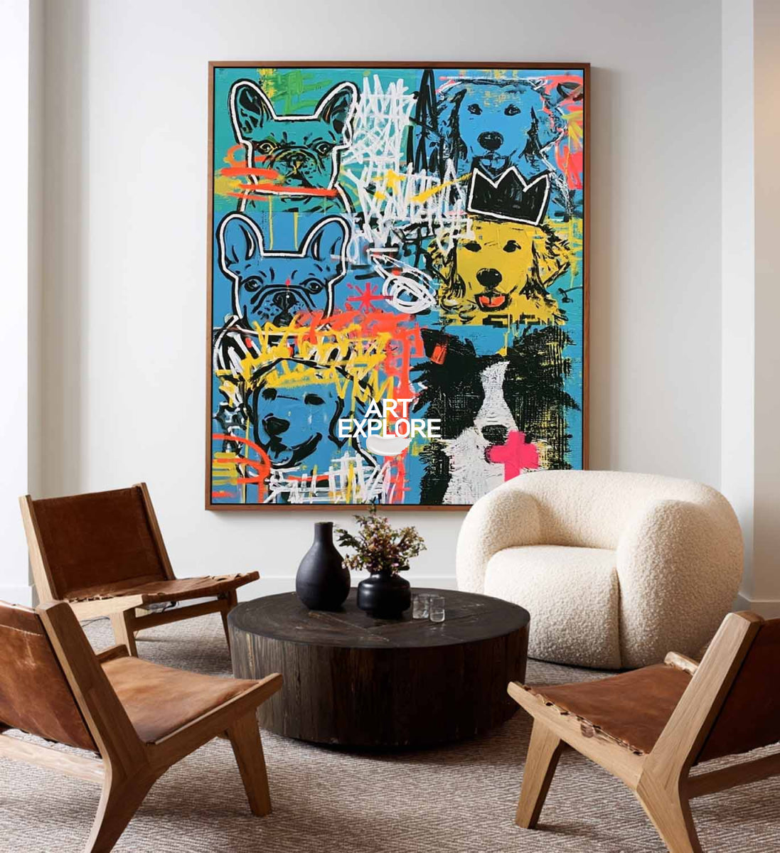 Colorful Dog Portrait Pop Art Painting For Modern Living Room Wall Decor