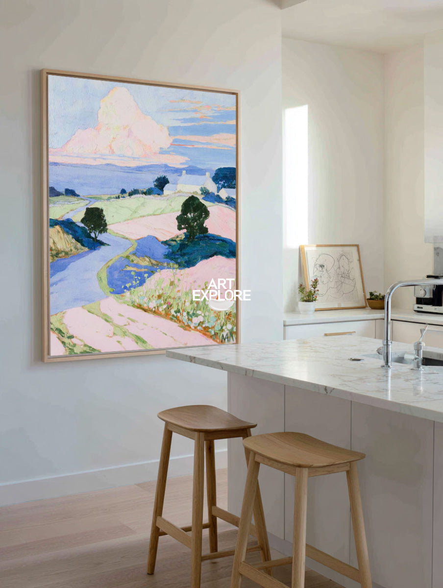 Modern Impressionist Landscape Original Canvas Art In Pastel Colors
