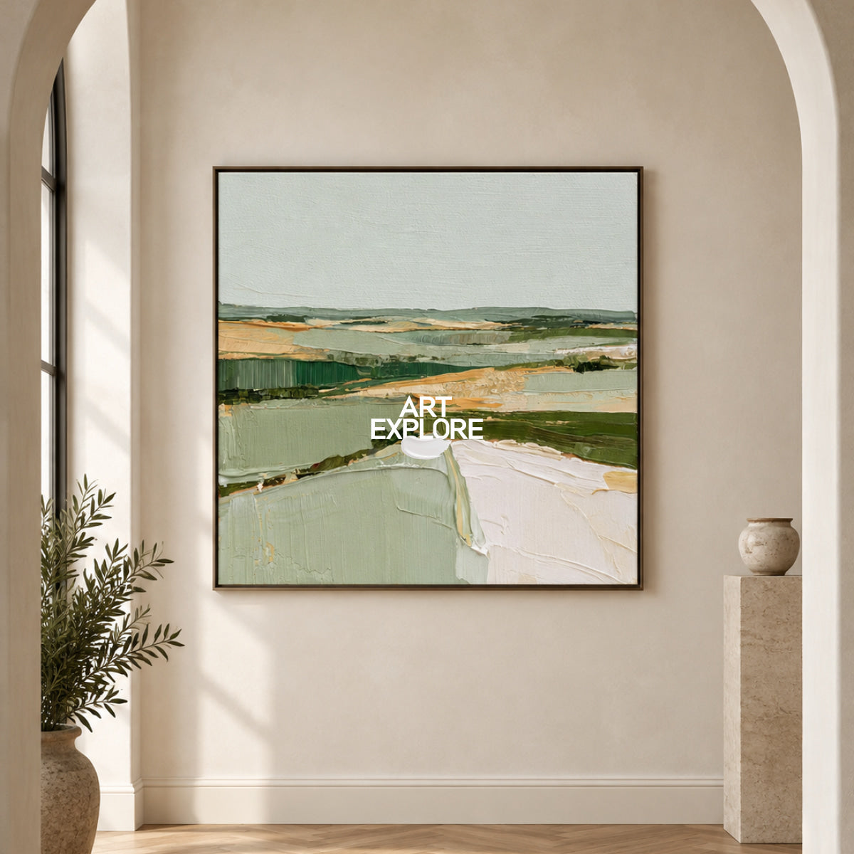 Abstract Green Landscape Canvas Painting Hand-Painted Wall Art For Modern Home Decor
