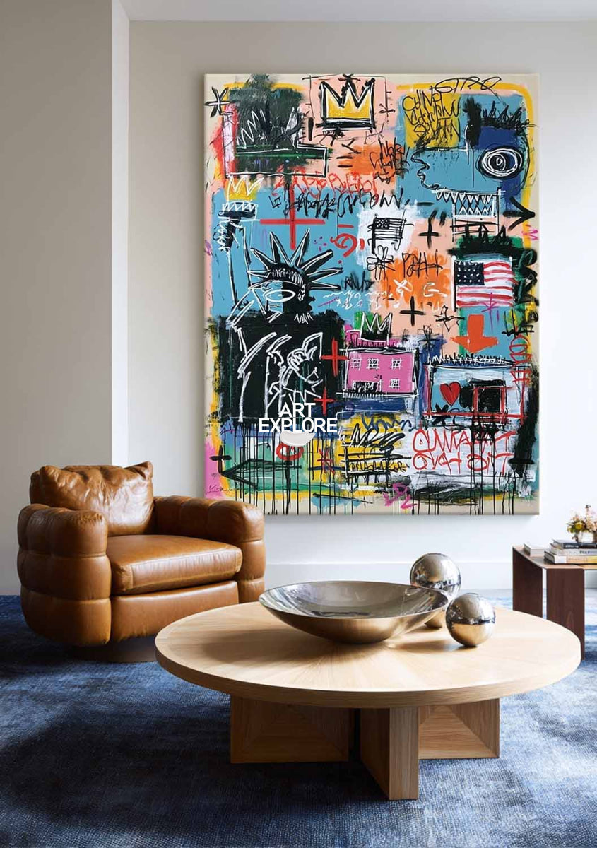 Colorful Abstract Urban Artwork With Statue Of Liberty For Creative Office Wall