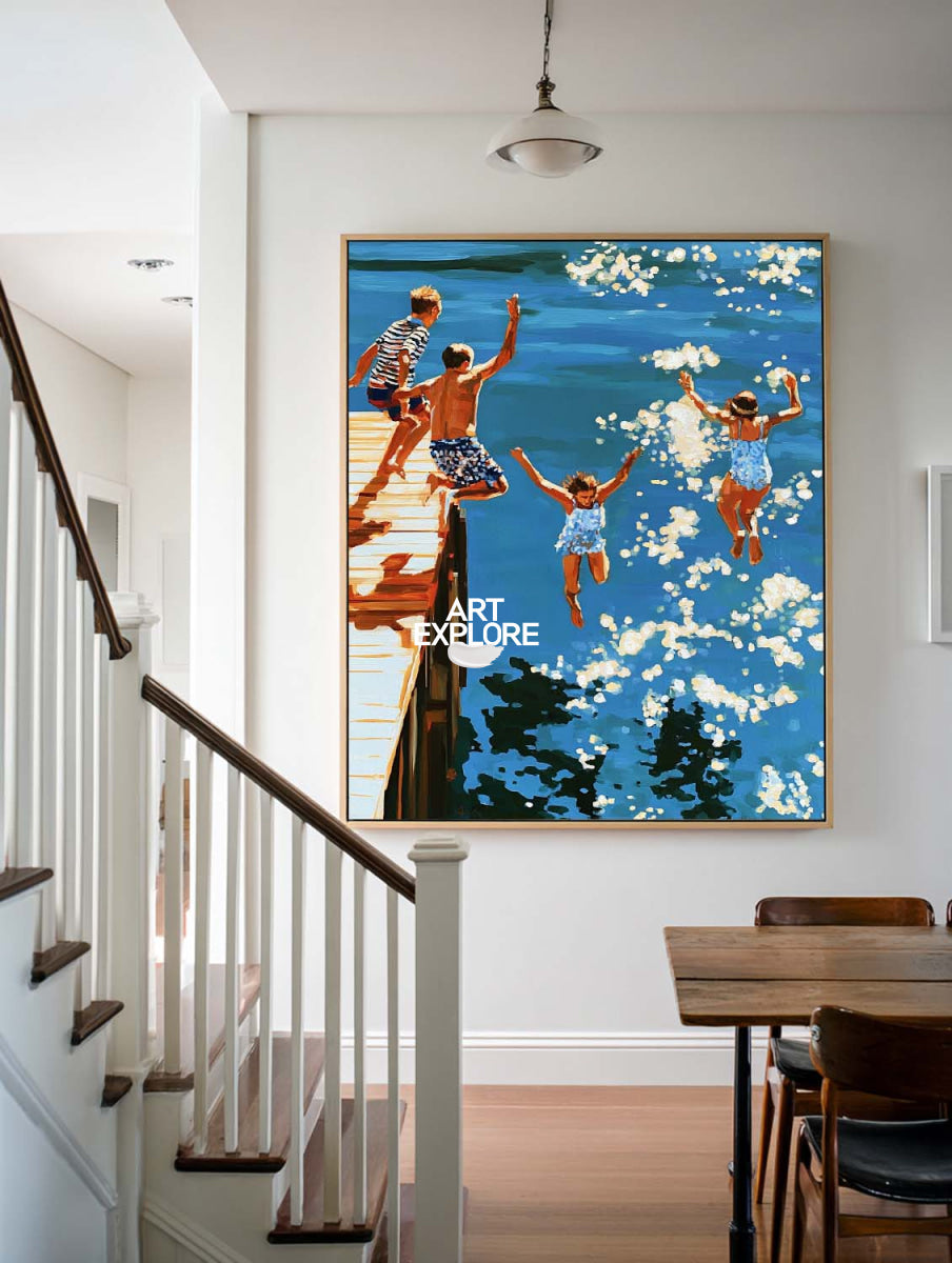 Abstract Pop Art Painting Of Summer Diving Scene For Modern Home Decor