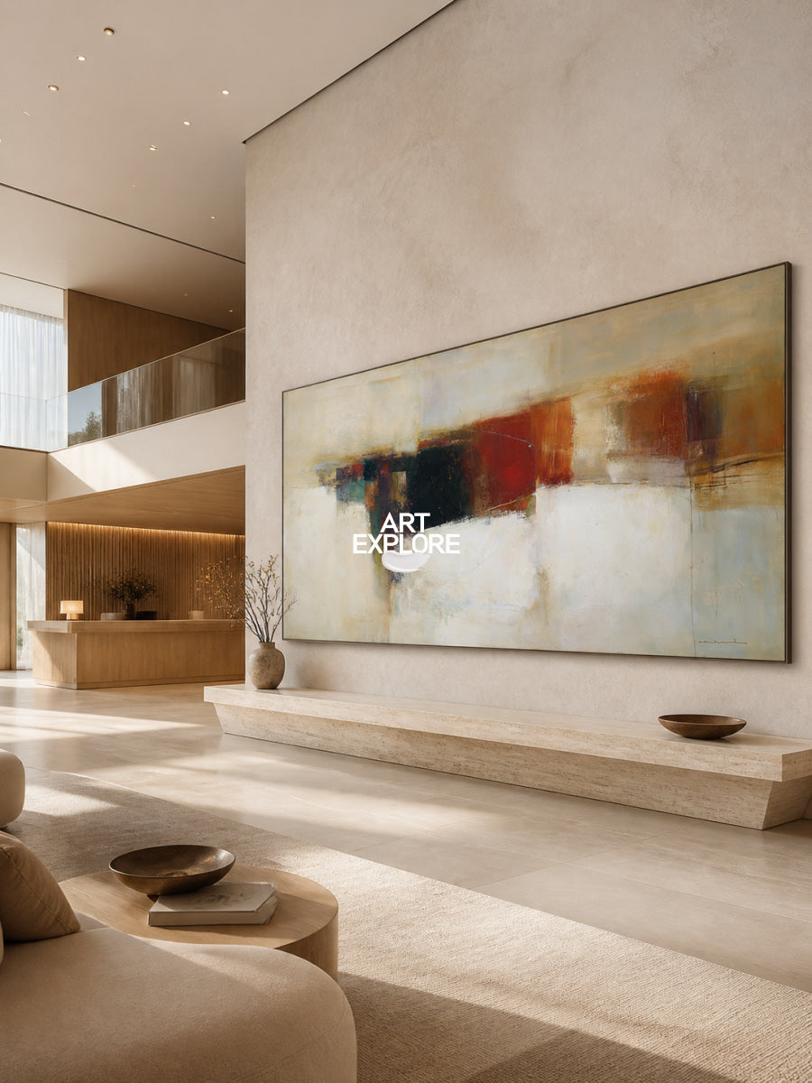 Large Neutral Abstract Wall Art For Living Room And Office