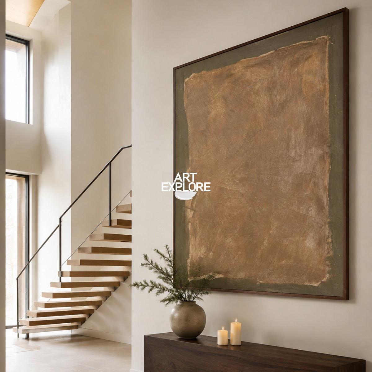 Abstract Brown Green Minimalist Canvas Painting Hand-Painted Original Wall Art