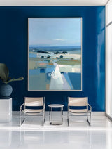 Cozy Blue Abstract Landscape Wall Art, Handmade Vertical Canvas – ArtExplore