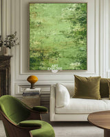 Cozy Green Abstract Texture Wall Art, Large Wabi-Sabi Canvas Painting | ArtExplore