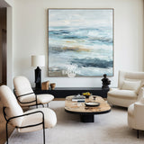 Cozy Modern Blue Landscape Oil Painting Large Textured Sea Wave Art ArtExplore