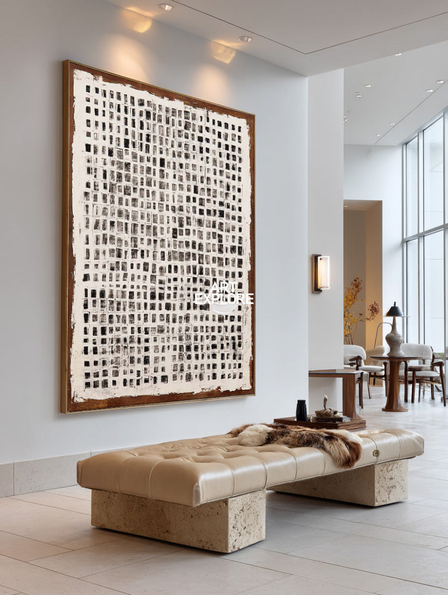 Custom Extra Large Grid Abstract Painting Hand-Painted Wabi-sabi Wall Decor